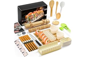 liamasum Sushi Making Kit Sushi Maker Set, 24 in 1 Sushi Roller Kit for Beginners/Pros Sushi Makers with Bamboo Sushi Mats, Sushi Bazooka, Onigiri Mold, Rice Paddle, Sushi Knife & More