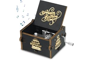 ZXK CO Spieluhr aus Holz, personalisierte Geburtstagsgeschenk für Frauen Tochter Sohn Freunde, Laser gravierte Handkurbel Mini Spieluhren, die Melodie Happy Birthday to You spielt, Schwarz