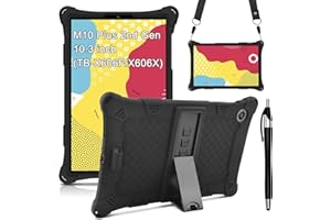 KATUMO Funda para Lenovo Tab M10 FHD Plus (2nd Gen) 10.3" 2020 (TB-X606F X606X) Silicona a Prueba de Golpes Soporte Ajustable con Cinturón de Hombro y Pluma Táctil,Negro
