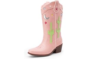 DREAM PAIRS Girls Cowboy Boots Square Toe Western Boots with Low Heel