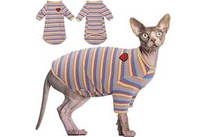 Hjyokuso Maglia per gatti senza peli, Felpa Morbida Gatti T-Shirt Maglietta Invernale a Righe Cuccioli Shirt Veste Costume Gatti, maglietta con maniche, pigiama per gatti Sphynx, Cornish Rex Devon Rex
