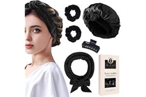 KERATOBLEEM 5 Pcs Ferro Arricciacapelli Senza Calore, Bigodini per Styling Capelli, Set di Bigodini per Capelli e Cuffia,Fascia Morbida Curler Arricciacapelli per Capelli Medi Lunghi-Nero