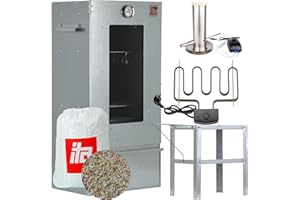 ITA Fumoir Électrique 7002 - Set Smoker avec Chauffage, Table, générateur de fumée - Armoire à Fumage avec fenêtre & thermomètre - Acier Inoxydable - Qualité UE - 81 cm avec 3 Niveaux