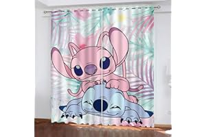 Doiicoon Lilo & Stitch Rideaux occultants Oeillets Rideaux occultants pour Chambre à Coucher, Lot de 2 Rideaux occultants pour Chambre d'enfant Rideaux Opaques (11,220 x 215 cm(2X110X215cm))