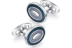 HONEY BEAR Gemelos para hombres -Oval para Regalo de Boda de Negocios,Azul con Plata