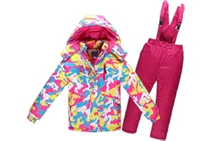 AEGJEGVD Combinaison de Ski Enfant Veste de Duvet à Capuche et Pantalons de Neige 2 Pièces Manches Longues Hiver Ensemble de Ski 2 Pièces Fille Garçon Pantalons de Ski et Doudoune à Capuche pour 3-10 Ans