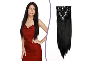 Silk-co Extension Capelli Clip 8 Fasce Full Head Extension Sintetiche Capelli Lisci Colorati Finti Clip in Extension 66cm–Nero Naturale