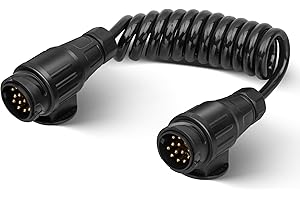 ‎RED WOLF RED WOLF Anhängerkabel 13 Polig mit Stecker 1.8M, 13 Pol Anhängerstecker auf 13 Poliger Stecker Adapterkabel für Anhänger Kfz Wohnwagen Wohnmobil Fahrradträger LKW Kabelbaum 13 Poliger Spiralkabel