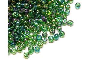 Perlin 1100 perline in vetro da 4 mm, 6/0, perline pony rotonde, mini perline (verde AB trasparente)