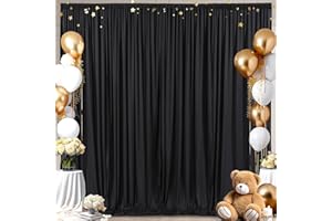 NSSONBEN Czarne zasłony na wesele, 3 x 3 m, 2 sztuki, każda po 1,5 x 2,15 m, bez fałd, jedwab, poliester, tło fotograficzne, na urodziny, imprezę, baby shower, dekoracja