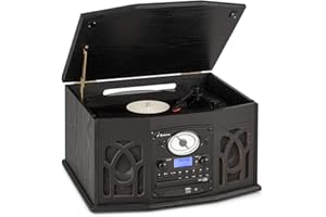 auna NR-620 Dab Equipo estéreo - Tocadiscos con 33 y 45 RPM, Lector de CD, Grabadora de Cassettes, Radio, Bluetooth, Puerto USB, Fácil de Grabar y Lee CD, CD-R/RW y MP3, Diseño de Madera, Negro