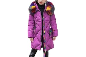 De feuilles Kids Girls Padded Puffer Coat Warm Winter Jacket Hooded Down Coats with Faux Fur Trim Hood