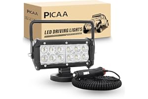 PICAA LED luz de trabajo 7 pulgadas 36W Imán portátil 12V 24V Luz de inundación Luz de trabajo impermeable Base magnética LED Faro para Tractor Remolcador Carretilla elevadora ATV Camión Offroad 4x4