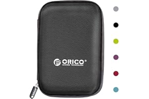 ORICO Hard Drive Case Portable EVA Storage Pouch with Zipper for Storing and Protect 2.5 Inch HDD/SSD and Cables, Travel Protective Box Suitable for WE/Western, Toshiba, Seagate, Samsung(Black)