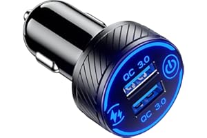 KEWIG Ładowarka samochodowa, podwójny port QC3.0 szybka ładowarka samochodowa USB, szybkie ładowanie 36 W/3 A ładowarka samochodowa z niebieską diodą LED i przełącznikiem dotykowym pasuje do telefonu