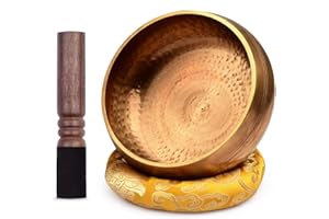 HUIOP Ensemble bol chantant tibétain avec grand bol sonore en métal fait à la main avec coussin doux et bois pour la méditation, le son, la guérison, le yoga, la relaxation - 20,5 cm