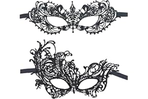 QincLing 2 Stücke Schwarz Spitze Maskerade Maske Damen Sexy Augenmasken Venezianische Masken für Karneval Party Kostüm Maskenball Frau Mädchen