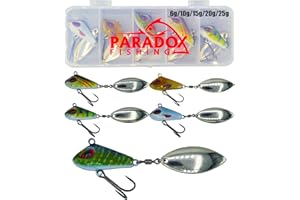 Paradox Fishing Jig Spinner Set of 5 6g/10g/15g/20g/25g "Delusory" Spin Jig for Perch Fishing Perch Bait Zander Bait Pike Bait Lead Head Spinner Bait Spinner Bait Chatterbait - Optimal Perch Bait
