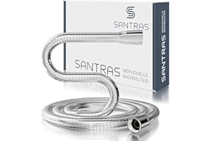 SANTRAS® Duschschlauch PREMIUM Chrom 1,00 m MADE IN GERMANY mit Wassersparer – Besonders flexibel und verdrehsicher mit DURCHFLUSSBEGRENZER – Brauseschlauch in Edelstahloptik aus Easy Clean Material