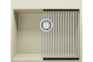 Oslo Top de Primagran - Fregadero de Cocina Beige 58x50cm, Granito 1 Seno + Sifón + Accesorios, Sobre Encimera al Mueble 60cm