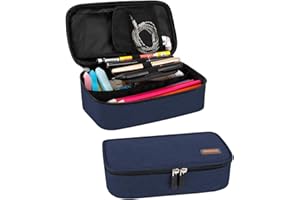 Ragzan Large Size Pencil Case Bag, Stationery Holder, Desk Organiser with Zip, for School and Office Supplies, blue