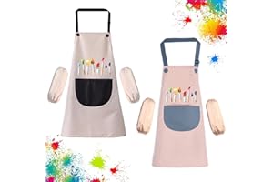 Tcdwla Bata Pintura niños, 2 Set delantal niña, delantal infantil Delantal de cocina ajustable impermeable para niños con 4 mangas para pintar artes y manualidades escolares(7~13años)