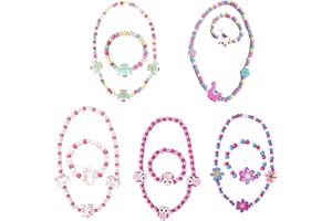 HUNDREDWEAT 10 Pezzi Bracciale Bambini Legno Multicolore Regalo Collana e Bracciale con Perline Unicorno Set di Gioielli per Bambini in Legno Utilizzato per Decorare e Vestire Ragazze, Regali di Compleanno