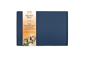 Neater Pet Brands Neater Mat Tapis de gamelle en Silicone imperméable pour protéger Les sols de la Nourriture et de l'eau (81,3 x 61 cm Silicone, Bleu Fonce)