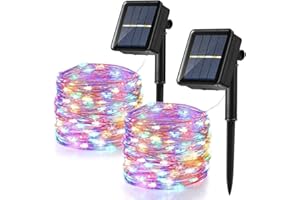 BrizLabs Cadena Luces Solares 2 Paquete 12m 120 LED Guirnalda Luces Solares Exterior Impermeable Iluminación Alambre de Cobre para DIY Navidad Jardín Ventana Valla Boda Decoración, Colores