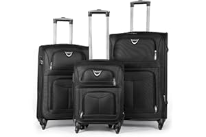 MERCURY TEXTIL - Juego de Maletas 3pcs de Tela con 4 Ruedas Giratorias 360°, Expandible (Cabina, Mediana y Grande), con Cierre de Seguridad - Ideal para Viajes y Vacaciones (Negro)
