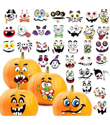Happy Storm Lot De 24 Feuilles D'autocollants Citrouille Jack O Lanterne Visage Kit De Décoration Halloween Artisanat Halloween Fête Favors Fournitures Activités Jeux Cadeaux