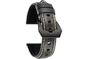 BINLUN Retro Leather Watch Strap for Men 18mm 20mm 22mm 24mm 26mm Handmade Oil Wax Leather Watch Strap for Women Vintage Leather Replacement Watch Band Stainless Steel Clasp Black Blue Red Green Brown