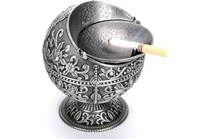 BTSKY Vintage Cendrier Coupe-Vent avec Couvercle - Porte-Cendres Cendrier Cendrier Motif Fleur Rétro pour Usage Extérieur et Intérieur, Décoration de Bureau à Domicile Rétro, argent