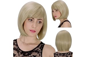 MHDUYEG Parrucca Bionda - Parrucca Bionda con Frangia Corta da Donna, Parrucca Bionda Corta, Parrucche a Caschetto Bionde da Donna, Parrucca Bionda Caschetto - Uso Quotidiano per le Feste in Cosplay