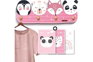 nordroom® Kindergarderobe mit 4 Haken - Wandgarderobe mit Tiermotiven für Kinderzimmer Garderobenhaken aus Holz - Kinder Wandhaken „smylå“, Kindermöbel Kleiderhaken aus Buche - Maße ca. 39 x 15 x 5cm