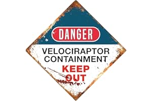 CIRRUS WTF | Danger Velociraptor Contenment | Plaque murale en métal diamant | Jurassic (Medium (20 cm x 20 cm)