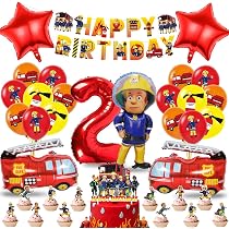 Feuerwehr-Tortenaufsatz „Happy Birthday“ – Mit Feuerwehrauto & Helm, Aus Karton & Holzstäbchen, Für Kindergeburtstag