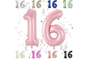 SOWIDE 40 Inch Baby Pink 16 Number Balloons,Pastel Pink 1 & 6 Mylar Foil Large Balloons,16 Big Digit Number Balloon for Girls Women 16th 61th Birthday Anniversary Princess Party Supplies