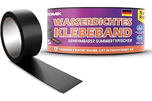 HOMIK Extrem Starkes Wasserdichtes Klebeband Außen & Innen | Dichtungsband Wasserdicht 5CM x 5M | Klebeband UV Beständig | Duct Tape | Selbstverschweißendes Klebeband | Klebeband Schwarz