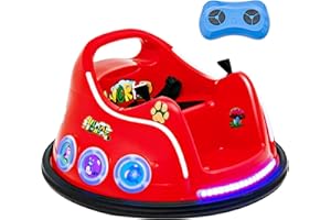 COSTWAY Kids Bumper Car, 12V Electric Ride on Waltzer Cars with Remote Control, 360 Degree Spin, Flashing LED Lights, Built-in Music & Wireless Connection, Battery Powered Ride on Vehicle Toy (Red)