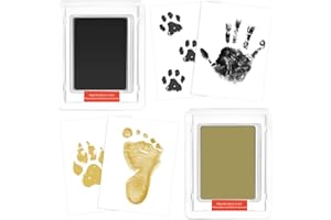NECXON Kit d'empreintes de mains et de pieds de bébé, 2 grands tampons d'impression sans encre, kit d'impression de pattes de chien, cadeaux, kit d'impression de pattes d'animaux, souvenirs (noir + or)
