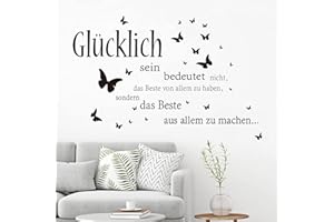 ‎WONDEVER wondever Wandtattoo Sprüche Glücklich Wandaufkleber Zitate Inspirierende Schwarze Wandsticker Wanddeko für Schlafzimmer Wohnzimmer