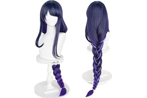 UTIEHD Peluca de cosplay de anime, peluca de impacto Genshin, con dos gorras de peluca, para Halloween, fiesta, etc. (Raiden Shogun Cosplay)