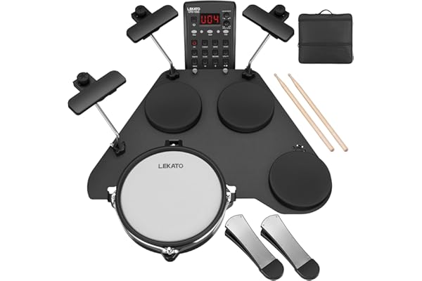 LEKATO Batterie électronique avec coussinets en maille silencieux, kit de batterie électrique portable CPD-1000, plus de 20 sons, MIDI USB, 2 pédales améliorées, bâtons, sac de voyage