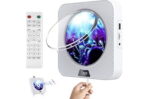 AOTECNO Portable CD Player with Bluetooth V5.1,Desktop CD Player with Speakers,New Wall Mounted CD Player,FM Radio Boombox with Remote Control, Support AUX in Cable&USB, Support Time and Timer,White