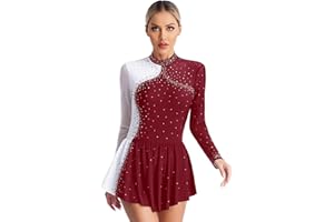 Nyeemya Vestido de Patinaje Artístico Maillot Manga Larga con Tutu Falda para Mujer Reluciente Leotardo de Baile Danza Ballet Gimnasia Disfraz Bailarina