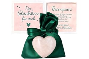 MilaBoo® Glücksherz 4 cm – Handgefertigter Edelstein in Herzform im Samtsäckchen & Geschenkbox – Handschmeichler mit Karte und Botschaft (Besonderen Menschen - Rosenquarz)