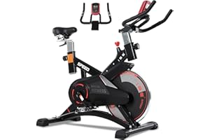 ISE Bicicleta Estática Profesional con Sensor de Pulso,Ajustable Resistencia, Pantalla, Bici Estática, Fitness En Casa con Volante de Inercia,Bicicleta Estática Indoor con Sillín Ajustable, Máx.120kg