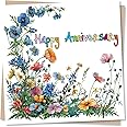 Happy Anniversary Flower Card - Wildflower Design - Colourful and Floral Anniversary Card For Husband, Wife, Girlfriend, Boyfriend, Partner