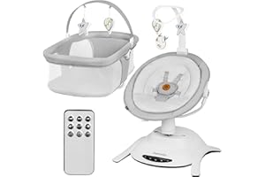 Lionelo Sdraietta Elettrica e Culla lettino BELLA SET 2in1 per Neonati, Girevole 360°, 6 Movimenti di Dondolio, 12 Melodie, Telecomando, Cinture di Sicurezza, Materasso in Schiuma T2, fino a 9kg